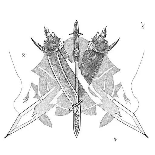 a blanket and sword tattoo design idea