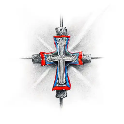 traditional cross with a crusader on the left and right tattoo design idea