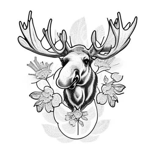 moose with carnations  tattoo design idea