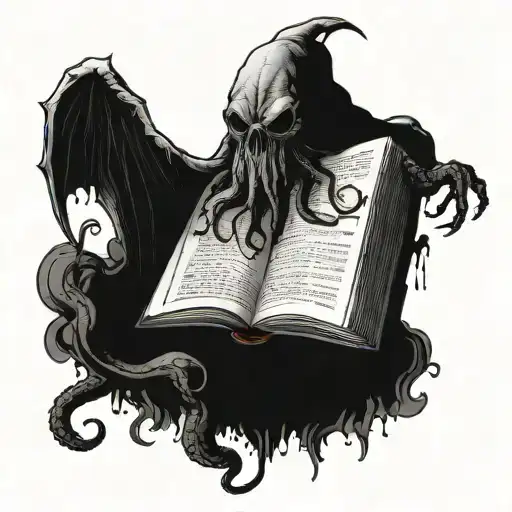 cuthulhu walking out of necronomicon book tattoo design idea