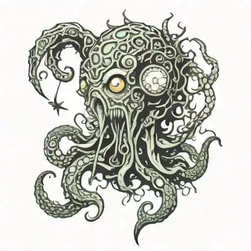 lovecraft style creature tattoo design idea