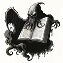 cuthulhu walking out of necronomicon book tattoo design idea