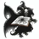 cuthulhu walking out of necronomicon book tattoo design idea