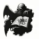 cuthulhu walking out of necronomicon book tattoo design idea