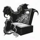 cuthulhu walking out of necronomicon book tattoo design idea