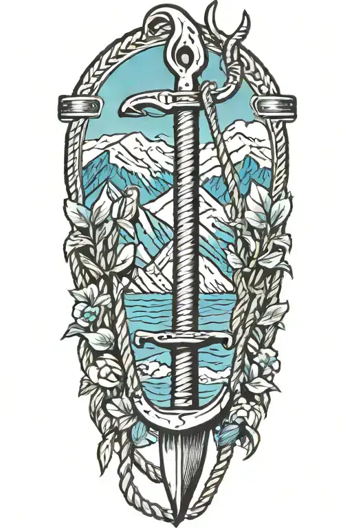 mountain ropes ice axe tattoo design idea