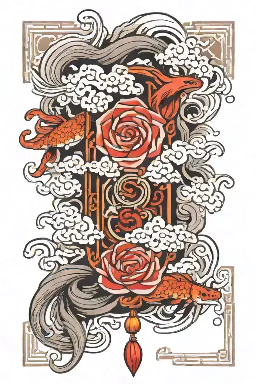 vertical rectangle filled with japanese style wind  tattoo design idea