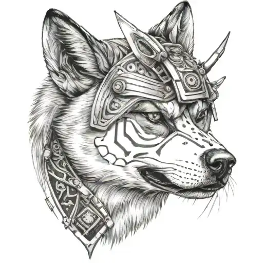 akita inu w samurai warrior tattoo design idea