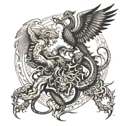 battle of tiamat and marduk tattoo design idea