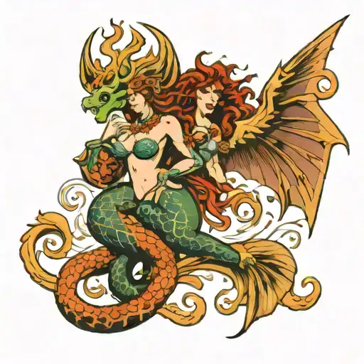tiamat goddess of the sea human form tattoo design idea