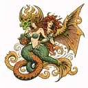 tiamat goddess of the sea human form tattoo design idea