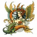 tiamat goddess of the sea human form tattoo design idea
