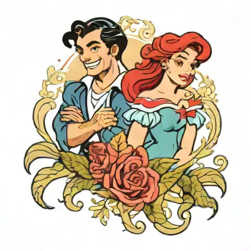 prince eric and ariel Disney princess tattoo design idea