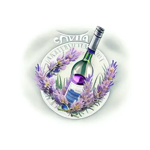 Bottle wine, lavendel, logo triatlon tattoo design idea