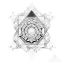 A historical pagan temple with intricate dotwork details tattoo design idea