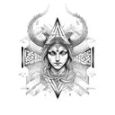 A historical pagan temple with intricate dotwork details tattoo design idea