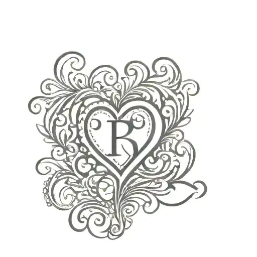 initials with heart   tattoo design idea