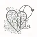 initials with heart   tattoo design idea