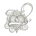 initials with heart   tattoo design idea