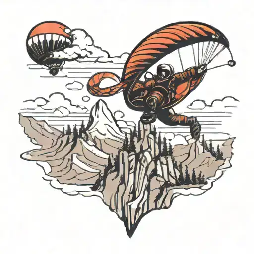 paraglider flying over a mountain tattoo design idea