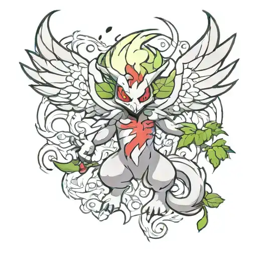darkrai terrifying Shaymin with behind the scean Arceus tattoo design idea