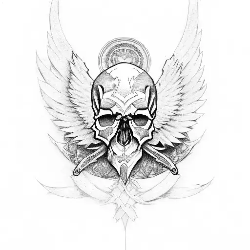 skull with wings tattoo design idea