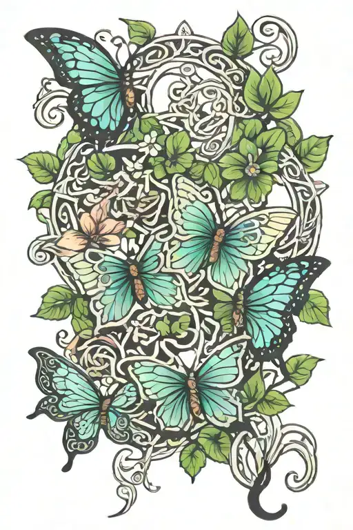 keltic knots butterfly shamrock orchids vines stars moon  tattoo design idea