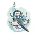 a person whaling with a harpoon and beard tattoo design idea