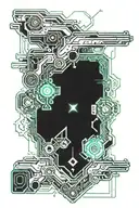 cyberpunk, guns, cityscape inspired tattoo design idea