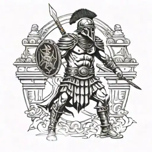 gladiator standing triumphantly tattoo design idea