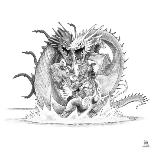 zoro fighting kaido in his dragon form tattoo design idea