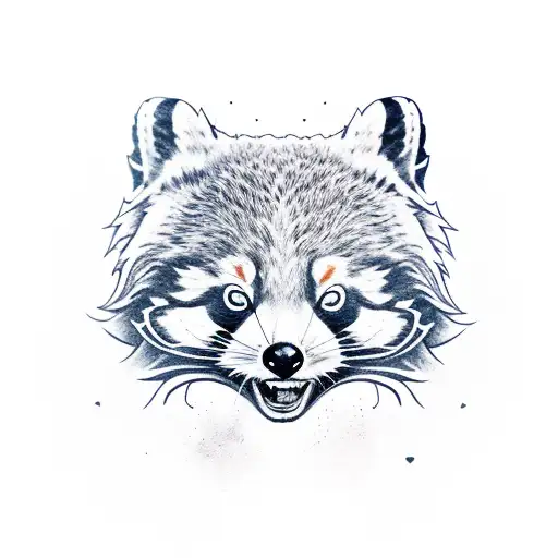 Ninja red panda fighting stance with sword tattoo design idea