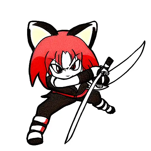 Ninja red panda fighting stance with sword tattoo design idea
