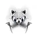 Ninja red panda fighting stance with sword tattoo design idea