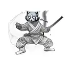 Ninja red panda fighting stance with sword tattoo design idea