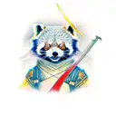Ninja red panda fighting stance with sword tattoo design idea