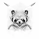 Ninja red panda fighting stance with sword tattoo design idea