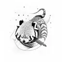 Ninja red panda fighting stance with sword tattoo design idea