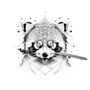 Ninja red panda fighting stance with sword tattoo design idea