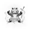Ninja red panda fighting stance with sword tattoo design idea