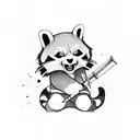 Ninja red panda fighting stance with sword tattoo design idea