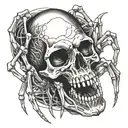 skeleton of a spider which could be a main villain in a movie. detailed bones and a scary skull with Big teeth tattoo design idea