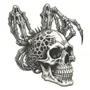 skeleton of a spider which could be a main villain in a movie. detailed bones and a scary skull with Big teeth tattoo design idea