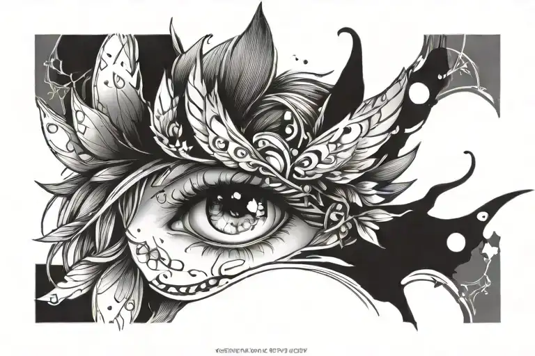 anime eyes with tears and fairys tattoo design idea