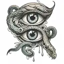 anime eyes with tears and snakes tattoo design idea