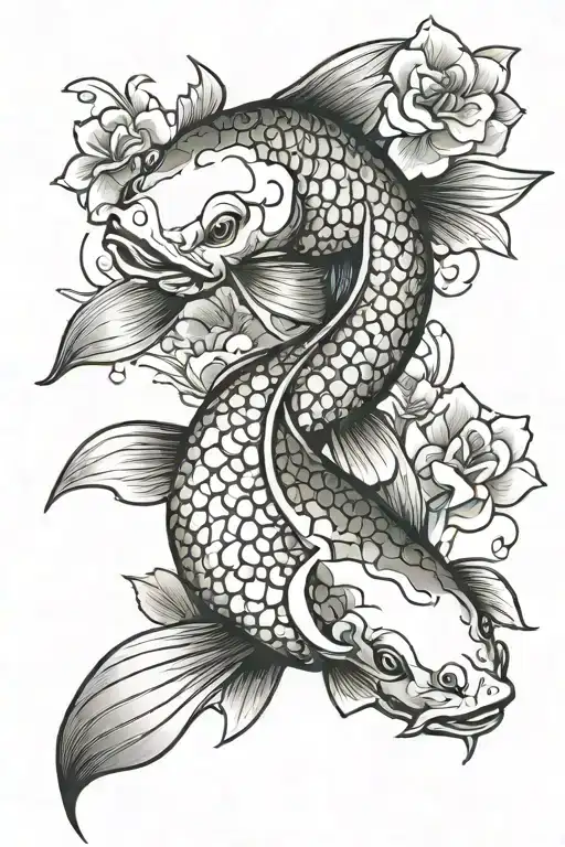 koi fish with life motivational proverbs in Japanese  tattoo design idea