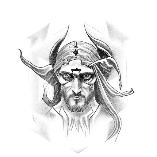 symbol with Jesus on one side and the devil on the other tattoo design idea