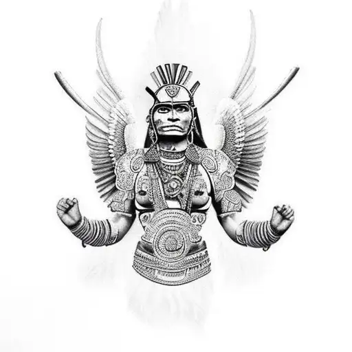 aztec warrior and angelic warrioe tattoo design idea