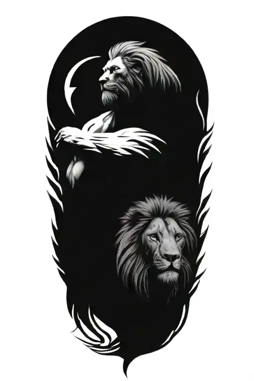warrior with a lion and a warrior, psalm 91 15 2 tattoo design idea