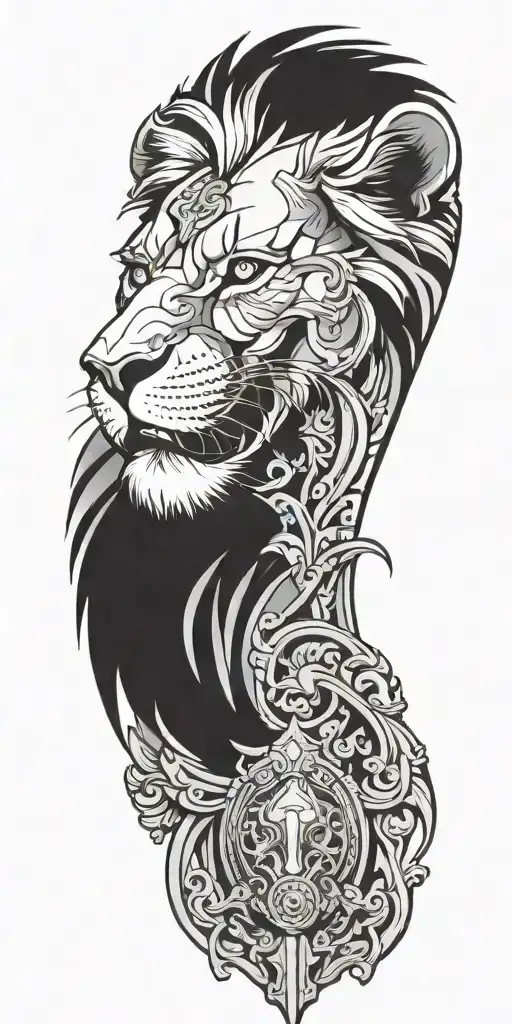 armor of Godand lion face tattoo design idea
